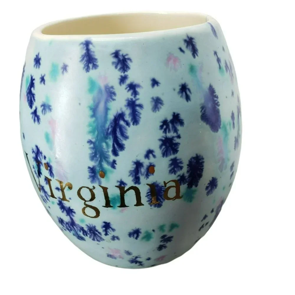 Vintage Retro 1972 Blue Splatter Paint Purple Turquoise Virginia Coffee Cup Mug